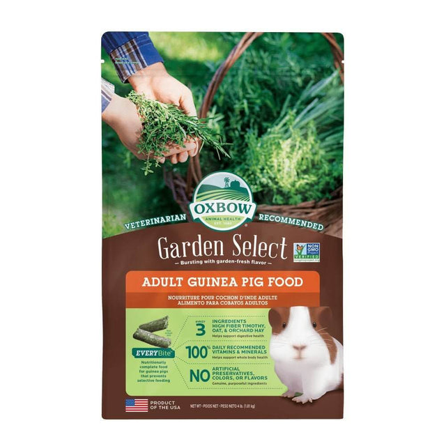 Oxbow Garden Select Adult Guinea Pig Food 1.81kg bag, featuring non-GMO ingredients for healthy digestion and flavor.