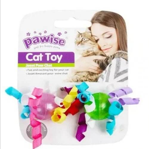 Pawise Cat Balls 2 Pack toy with colorful ribbons, perfect for active play and entertainment for cats.