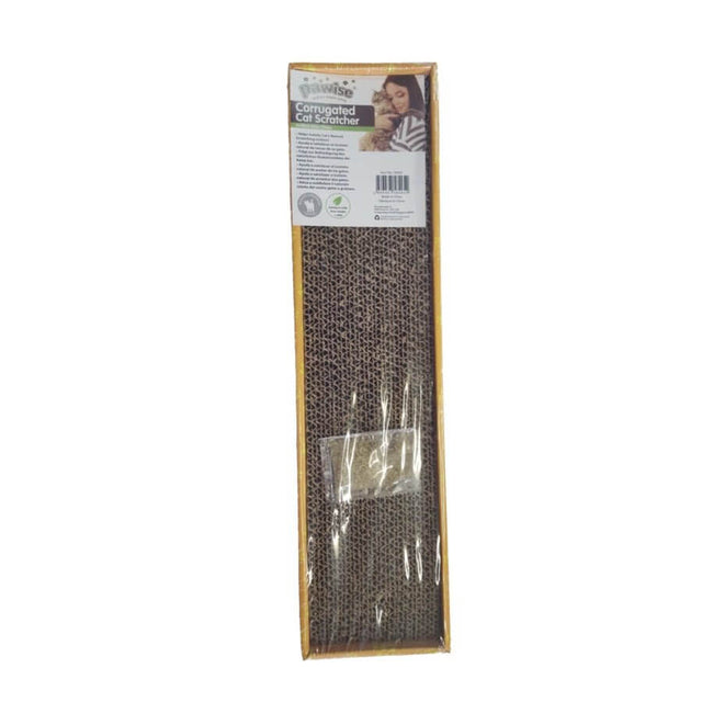 Pawise Cat Scratcher with Catnip, sturdy cardboard design, ideal for stress relief and claw maintenance, 47 x 12 x 4.5 cm.