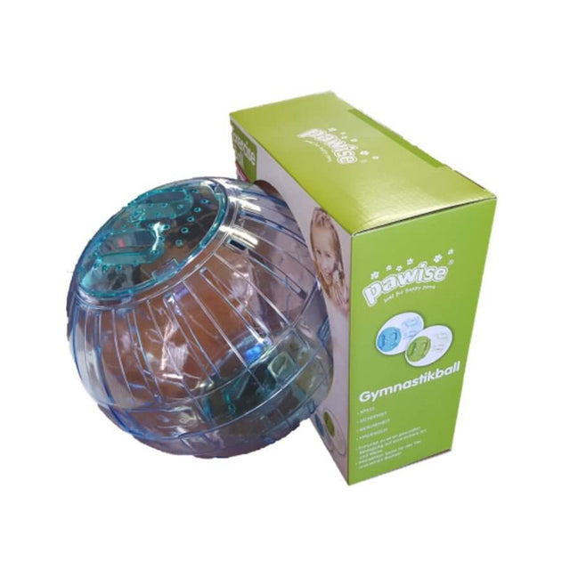 Pawise small animal exercise ball with packaging, perfect for hamsters and mice to enhance play and exercise.