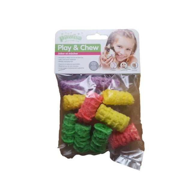 Pawise Small Animal Play & Chew Stick Pack with colorful chew toys for rabbits, hamsters, and guinea pigs. Safe and non-toxic.