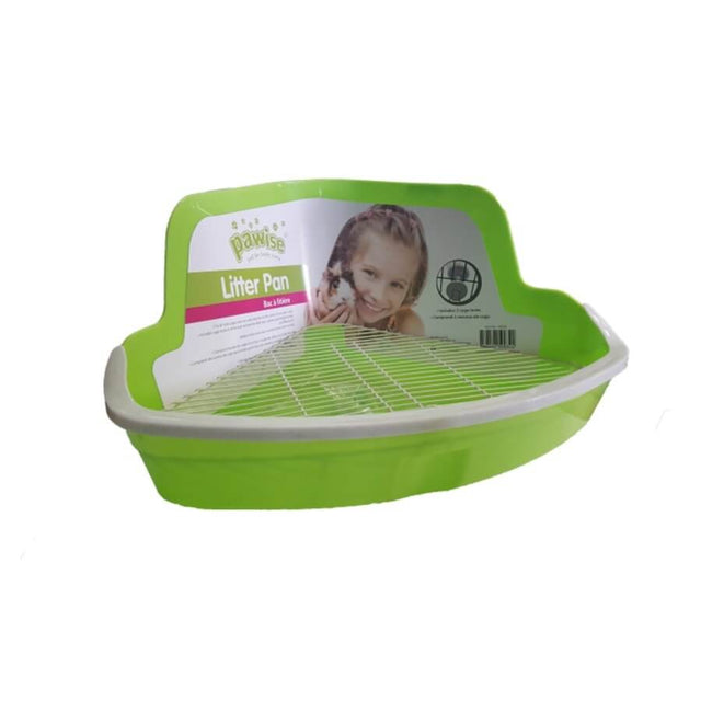 Pawise Small Animal Toilet Litter Pan in green, durable and easy-to-clean design, angled for corner placement in cages.