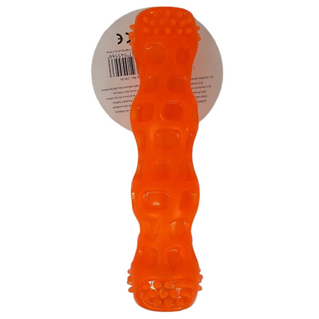 Bright orange TPR flash stick for dogs, 18cm, featuring textured surface for better grip and play during nighttime.