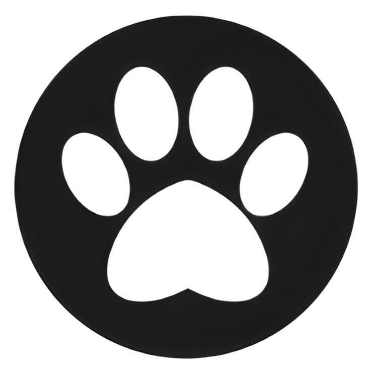 Black and white paw print pet ID tag design for instant identification of pets in South Africa.