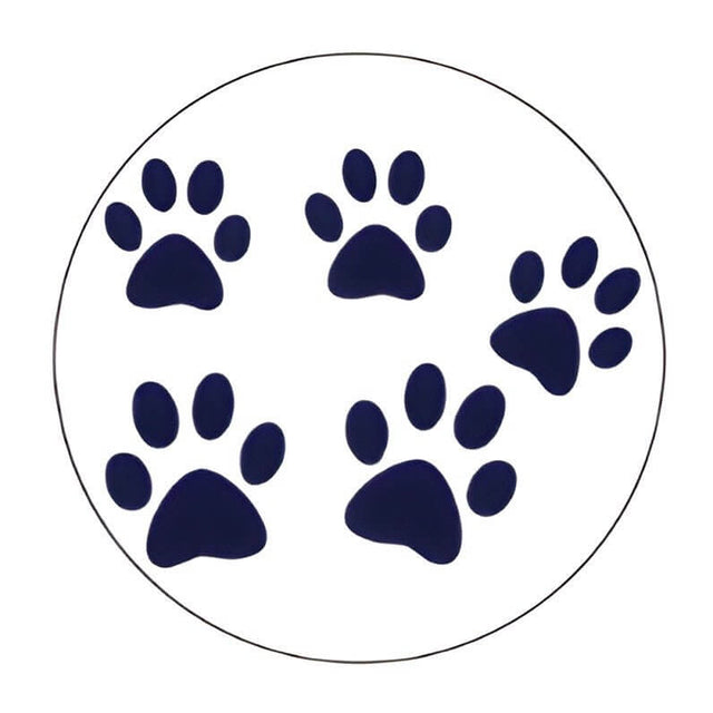 Blue paw print design on a circular white background, perfect for pet ID tags.