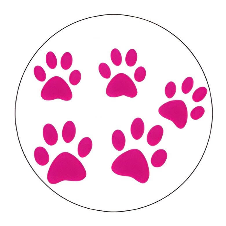 Pink paw prints design on a white background, perfect for pet ID tags and accessories.
