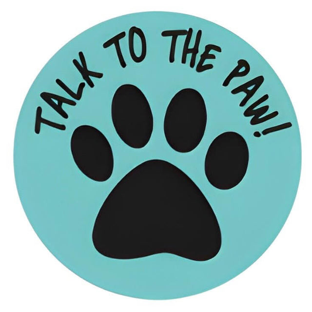 Pet ID Tag featuring "Talk To The Paw" text and paw print design, ideal for pet identification.