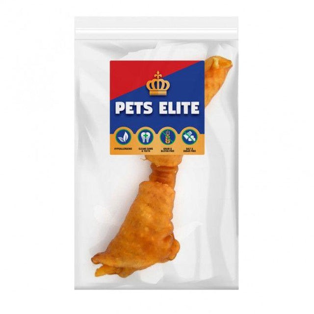Pets Elite Natural Hide Bone dog treat in clear packaging, safe and healthy chew for dogs.