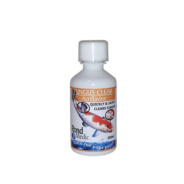 Pond Medic Fungus Clear 200ml bottle for treating fish fungus and bacteria in ornamental ponds.