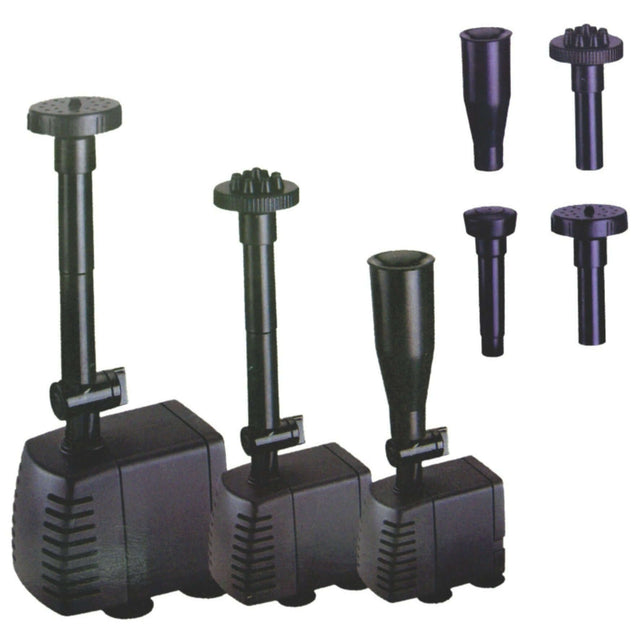 Pondmaster MKII fountain pumps with three fountain head sets for versatile water features.
