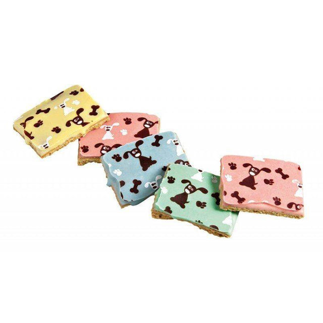 Probono Iced Dog Biscuits in colorful designs, handmade treats for adult dogs, perfect for special occasions.