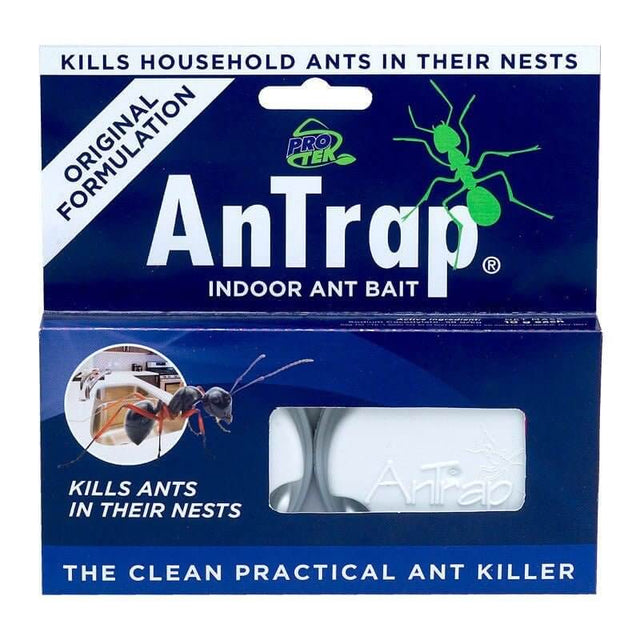 Protek AnTrap indoor ant bait packaging, effective for killing household ants in their nests, 10g size.
