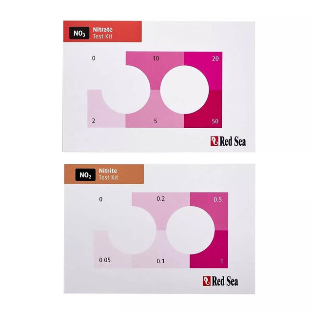 Red Sea Nitrate and Nitrite Test Kit color chart for accurate marine aquarium monitoring.