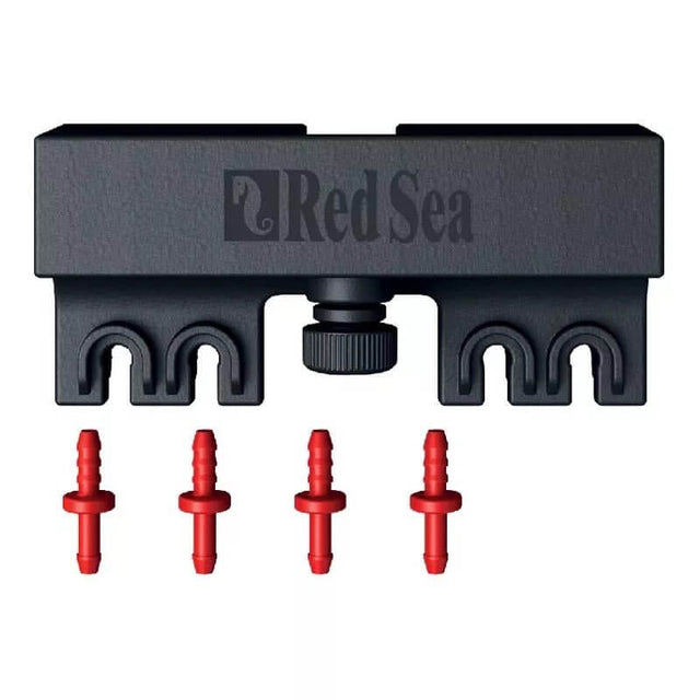 Red Sea ReefDose tube holder with four red connection tips for secure dosing line management in aquariums.
