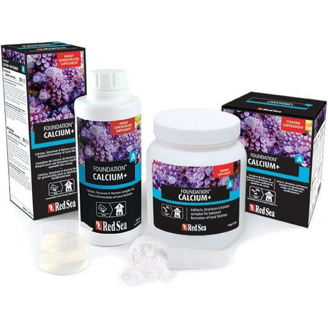 Red Sea Reef Foundation A Calcium product package, essential for maintaining healthy coral reef aquariums.