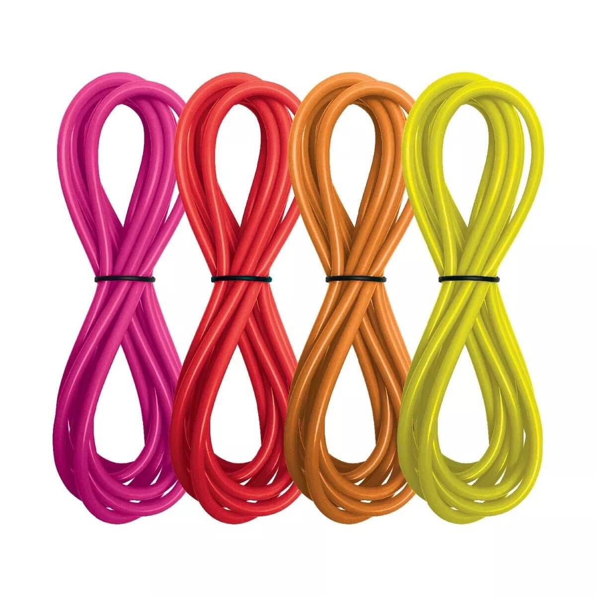Red Sea ReefDose four colorful tubes in pink, red, orange, and yellow for easy supplement identification.