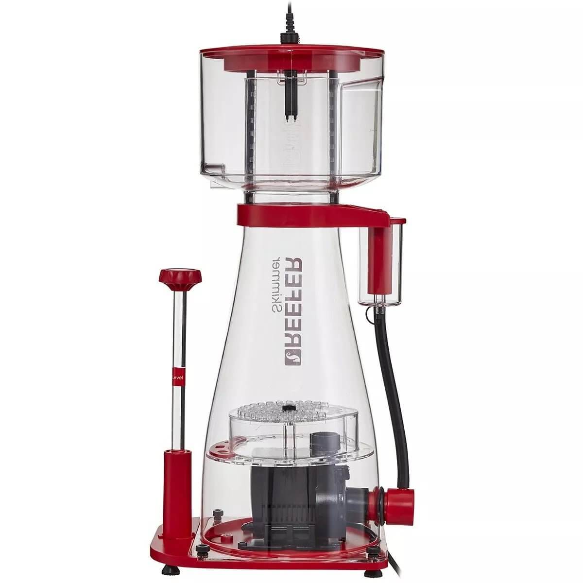 Red Sea Reefer DC Protein Skimmer with clear body and red accents, featuring Sicce pump and self-leveling technology.