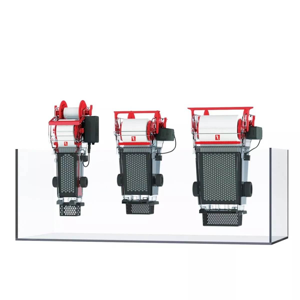 Red Sea ReefMat Fleece Roller Filters displayed in an aquarium, showcasing innovative filtration systems for saltwater tanks.