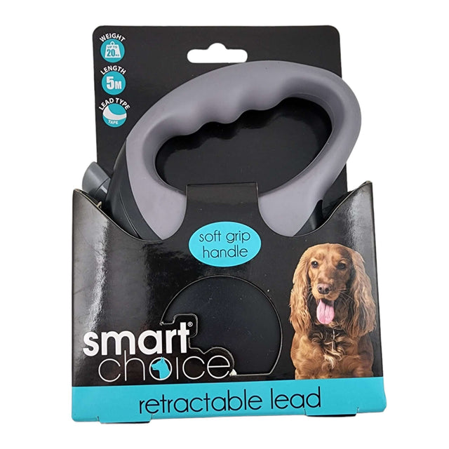 Retractable dog lead with soft grip handle, offering comfort and control for pet owners during walks.