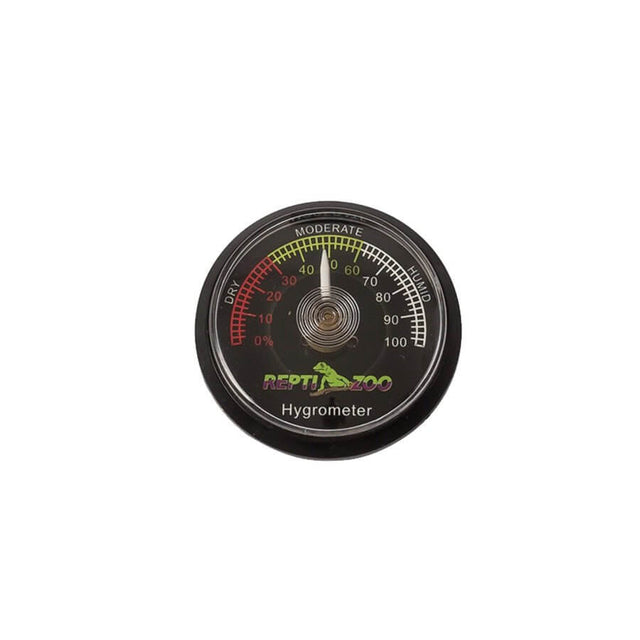 Reptile Analog Hygrometer displaying humidity levels from 0 to 100%, designed for terrarium use.