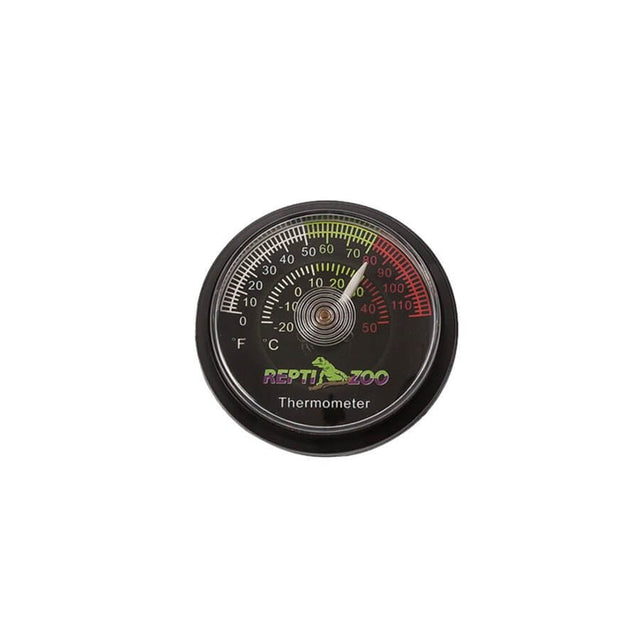 Reptile Zoo Analog Thermometer showing temperature gauge for terrariums, measuring from -20°C to 50°C with clear indicators.