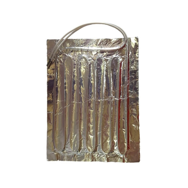 Reptile heating pad in silver with multiple channels and a power cord, designed for optimal reptile warmth and comfort.