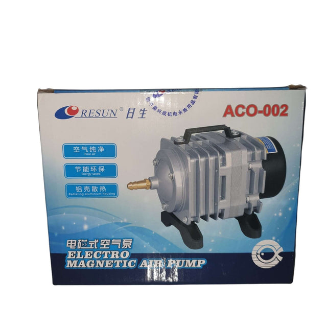 Resun ACO-002 Electro Magnetic Air Pump for aquariums and ponds with high efficiency and durable design.