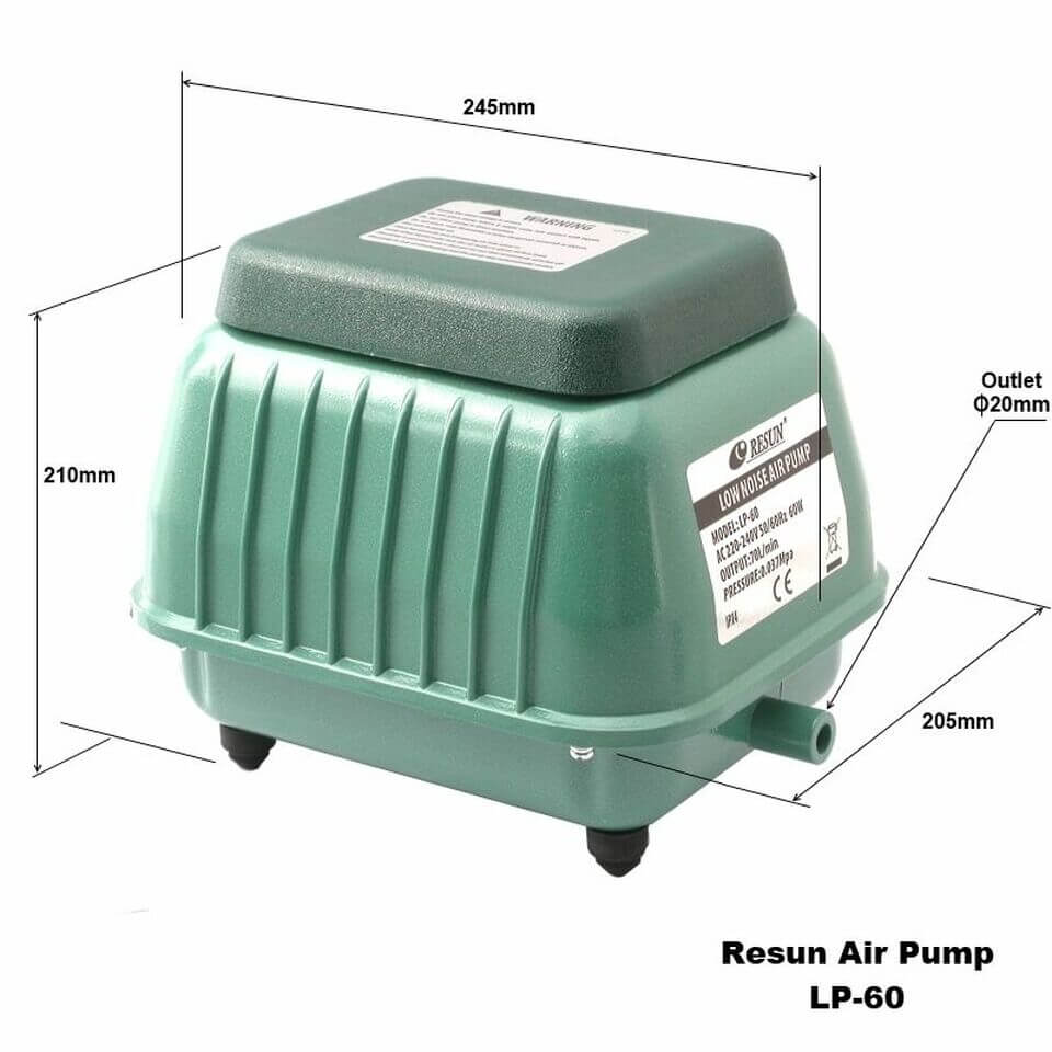 Resun LP-60 High Pressure Air Compressor for efficient pond aeration and enhancing fish health.