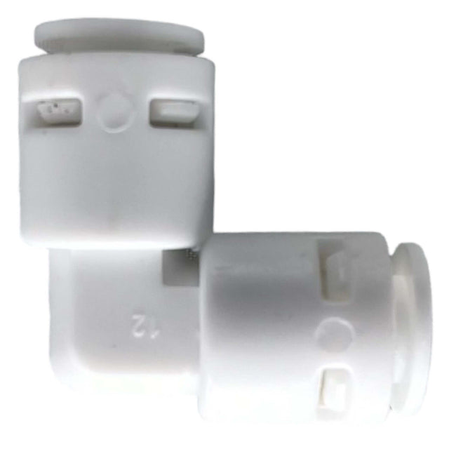 RO Unit Elbow Fitting for 75G Systems, White Plastic Connector, Individually Sold, No Pipe Clips Included.