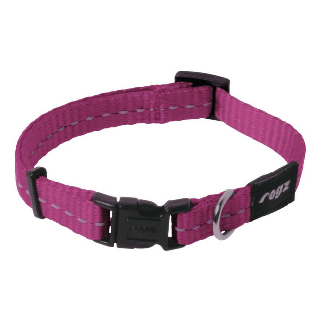 Rogz Classic Reflective Dog Collar in pink, featuring strong webbing and ergonomic buckle for comfort and safety.