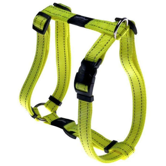 Rogz Classic Reflective Harness in bright yellow with adjustable straps and front chest lead attachment for dogs.