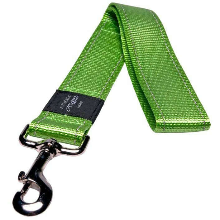 Rogz Classic reflective lead in vibrant green, designed for durability and night-time visibility, 11mm wide.