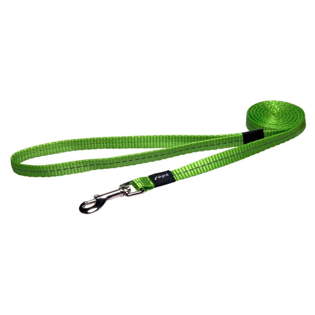 Rogz Classic Reflective Lead in vibrant green, durable webbing with a sturdy clip for pet safety and visibility.