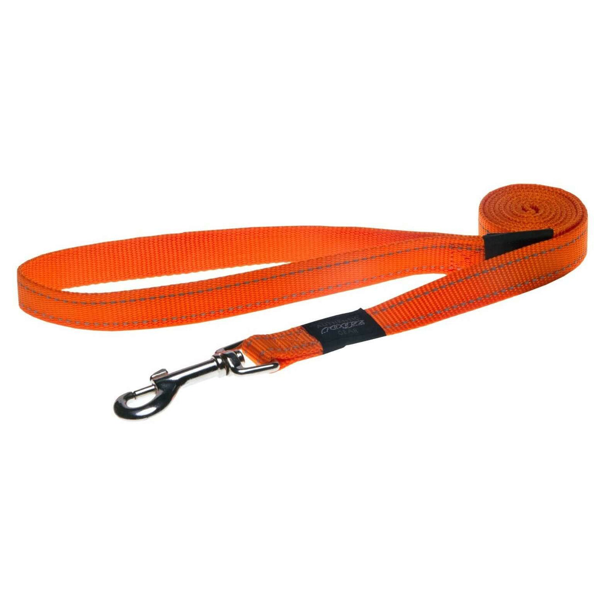 Rogz Classic Reflective Lead in orange, showcasing durable webbing and a sturdy metal clip for pet safety.