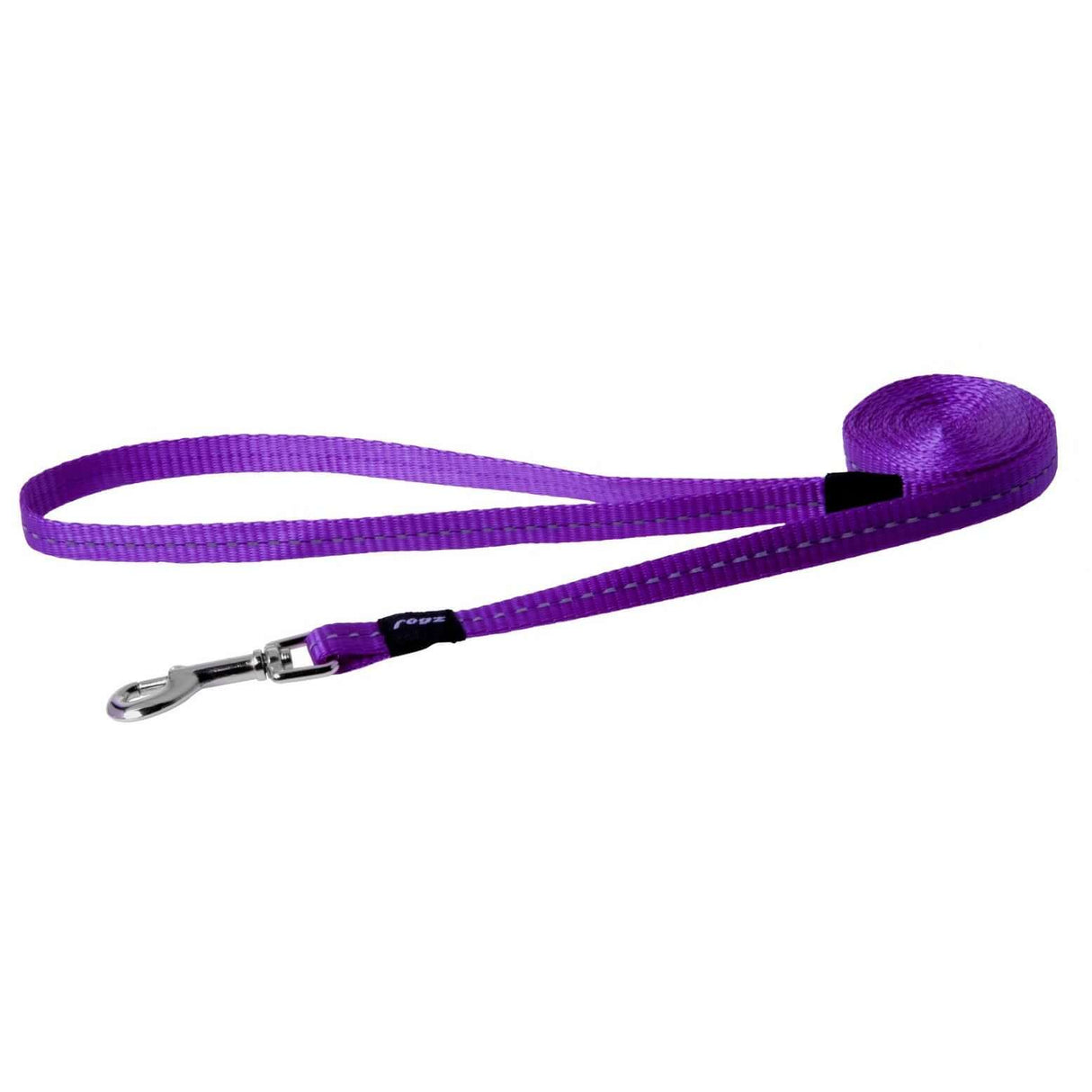Rogz Classic Reflective Lead in purple color, 11mm wide and 1.8m long, ideal for everyday use with night-time visibility.