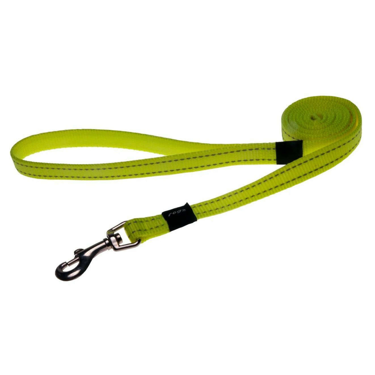 Rogz Classic Reflective Lead in bright yellow, 1.8m long, showcasing high-strength webbing and reflective stitching for safety.