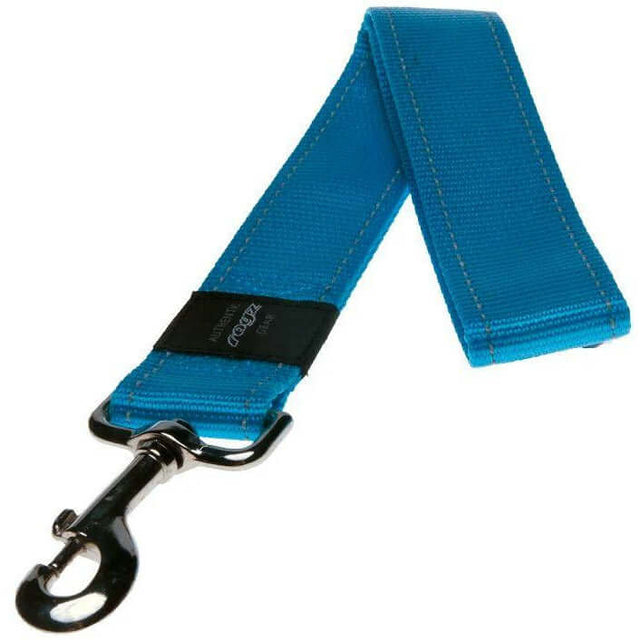 Rogz Classic Reflective Lead in bright blue with durable webbing and sturdy metal clip for secure pet handling.