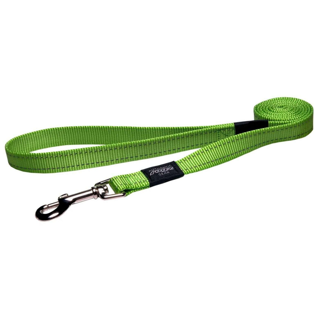 Rogz Classic Reflective Lead in vibrant green color, featuring high-strength webbing for durability and nighttime visibility.