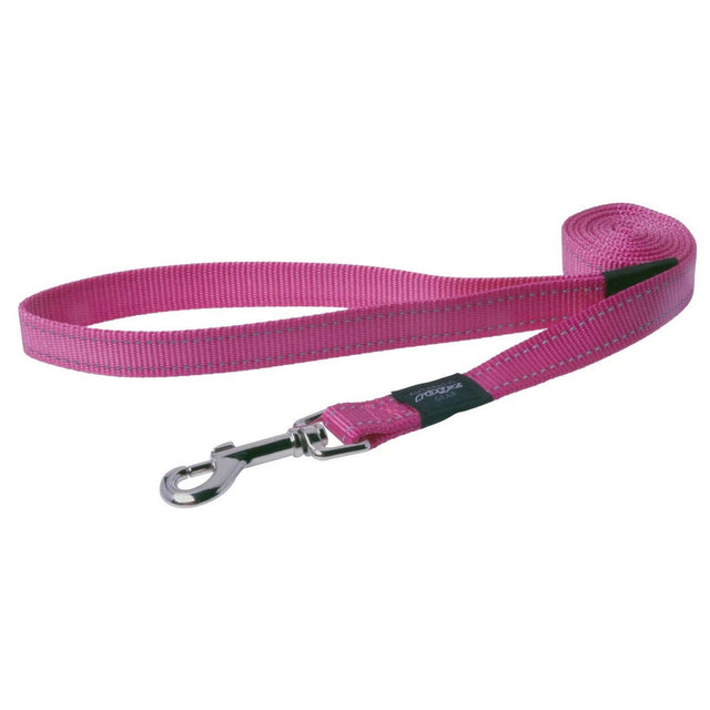 Rogz Classic Reflective Lead in pink, 11mm width, 1.8m length, designed for durability and night-time visibility.