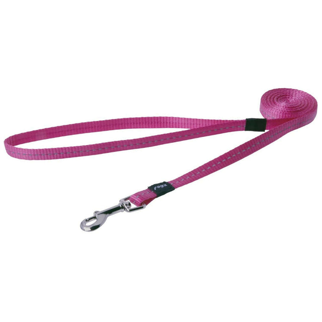 Rogz Classic Reflective Lead in pink, 11mm wide and 1.8m long, designed for durability and nighttime visibility.