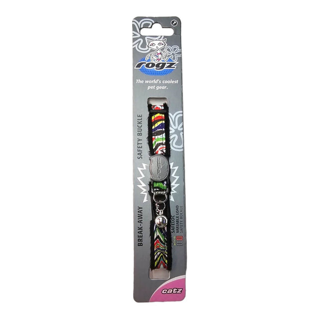 Rogz Fashion Cat Safety Collar with vibrant prints and break-away safety buckle, ideal for stylish cat identification.