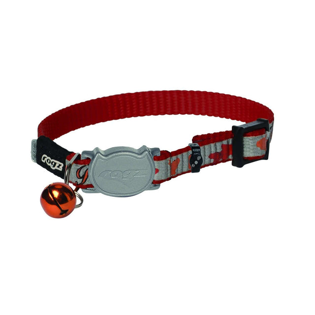 Rogz Reflecto cat collar in red with adjustable breakaway clip and bell, designed for safety and comfort for kittens.