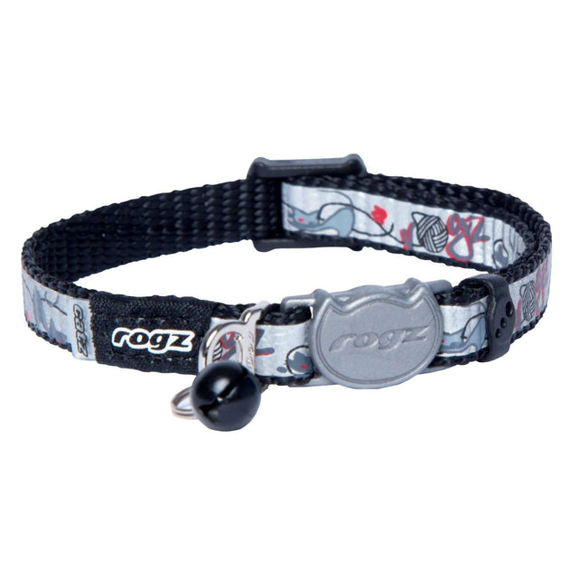 Rogz Reflecto Cat Collar with Safeloc Breakaway Clip and bell, adjustable for kittens and small cats.