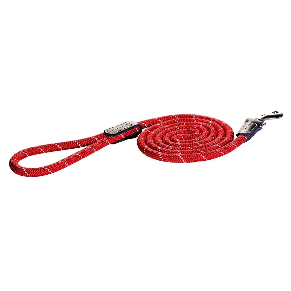 Red Rogz rope dog lead with reflective stitching for enhanced visibility and durability during walks.