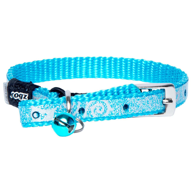 Rogz Sparkle Cat Collar in vibrant blue with adjustable design and removable bell for stylish kittens.