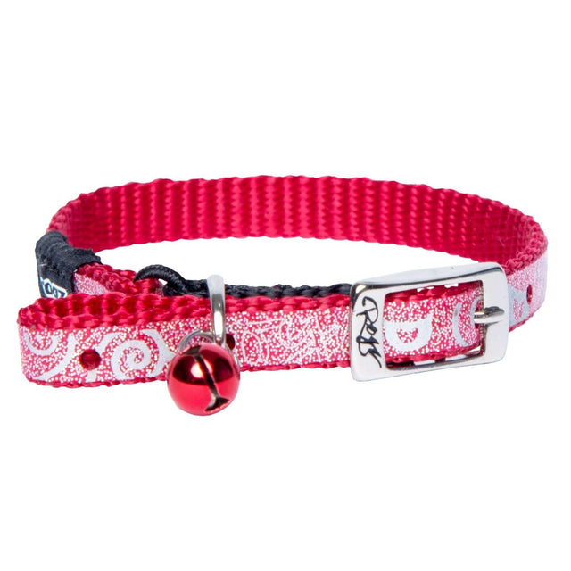 Rogz Sparkle Cat Collar in red with removable bell and adjustable metal pin-buckle for stylish kittens.