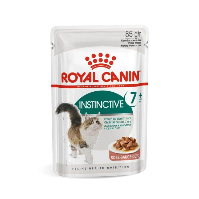 Royal Canin Cat Instinctive +7 Wet Food Pouch 85g for cats over 7 years with thin slices in gravy.