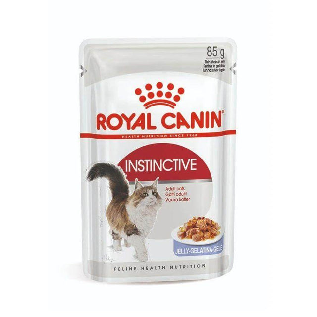 Royal Canin Cat Instinctive Jelly Wet Food Pouch 85g for adult cats promoting healthy weight and urinary system.