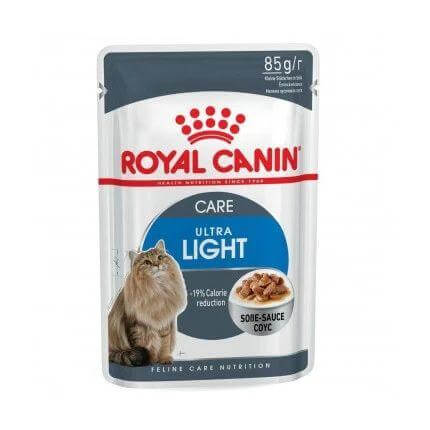Royal Canin Ultra Light Wet Cat Food Pouch 85g for healthy weight management in adult cats.