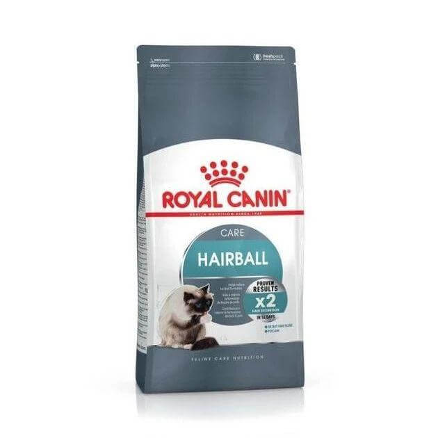 Royal Canin Intense Hairball Care Cat Food bag designed to reduce hairballs with fiber for healthy digestion.